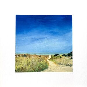 8x8 PNW Original Oil Painting Oregon Seascape Pacific Coastal Beach Path Signed